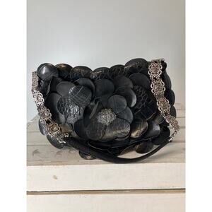 BRIGHTON SMALL BLACK LEATHER FLOWER PETAL SHOULDER BAG